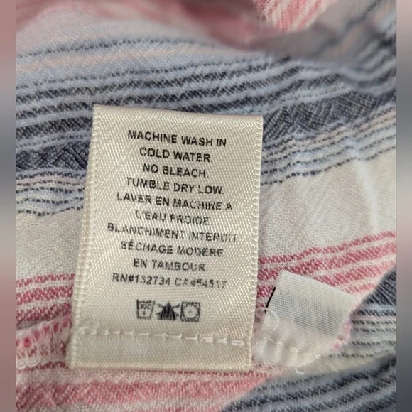 Cloth & Stone Pink White Blue Striped Sleeveless Button Down Fray Hem Dress Sz M - Picture 11 of 11